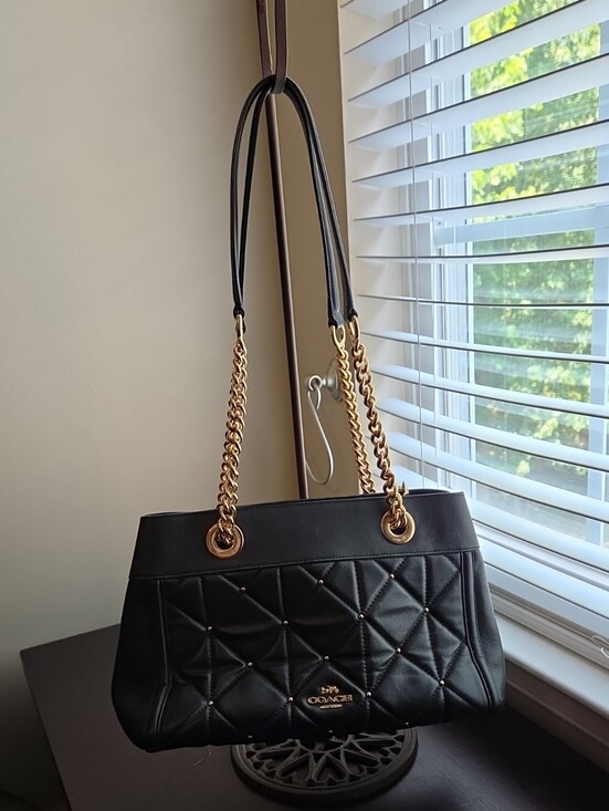 Coach Handbags - Genuine Coach Black Quilted Leather Shoulder Bag with Gold Chain Straps